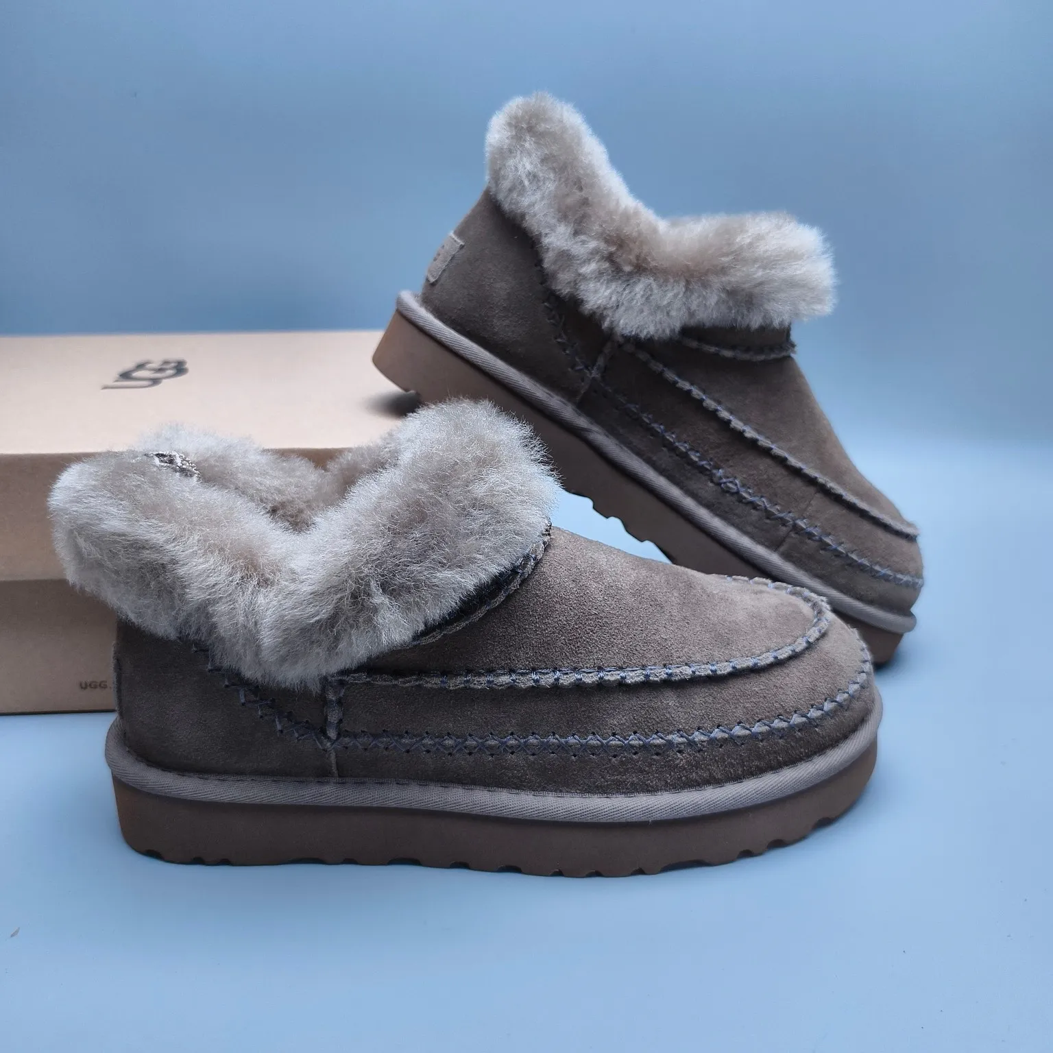 💰480 Sheepskin all-in-one snow boots for women 8224 suede trendy style Color: Maroon Antelope Brown Size: 35-40